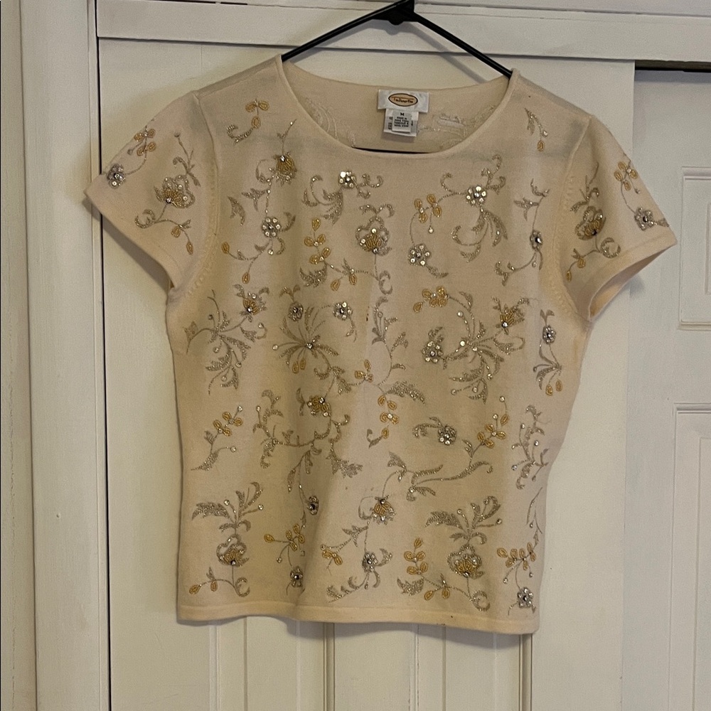 Vintage Talbots Cream Floral Embroidered Blouse